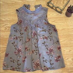 Xhilaration Floral Sleeveless Mock Neck Top